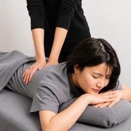 Hands resting on the back of a guest lying face down in our loungewear